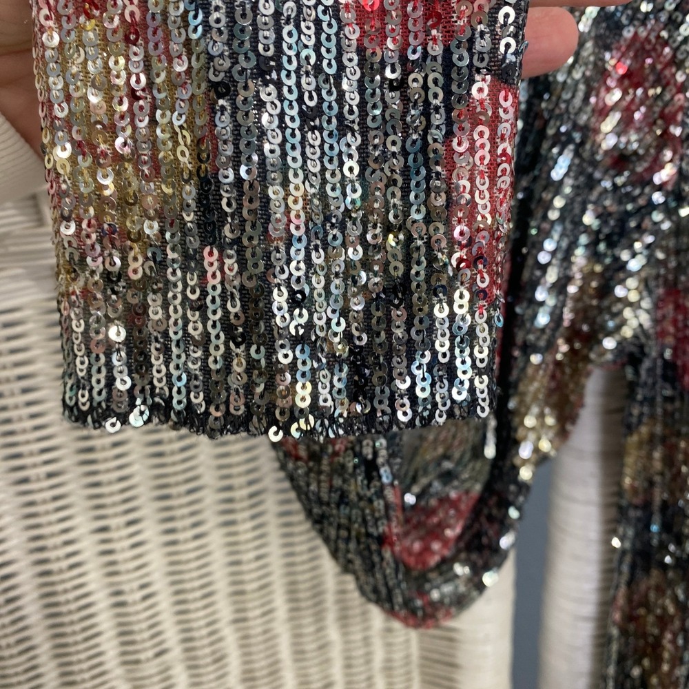Free People Intimately Sequin Mesh Floral Top Silver Pastel Sparkle Glam XL - Picture 5 of 10